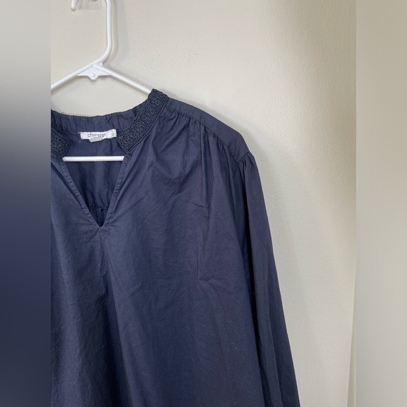Chico's Elegant Blue Navy Women's Lace Trim Top Blouse Cotton Casual Career Sz 4 - Picture 4 of 16